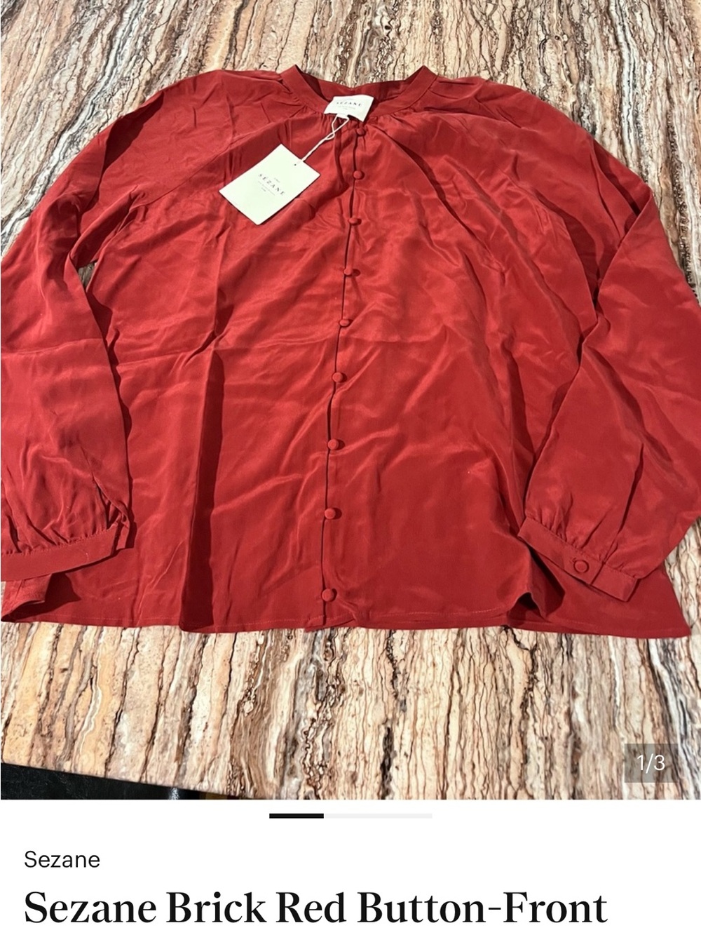 Sezane Brick-Red Button-Front Lightweight Shirt Jacket